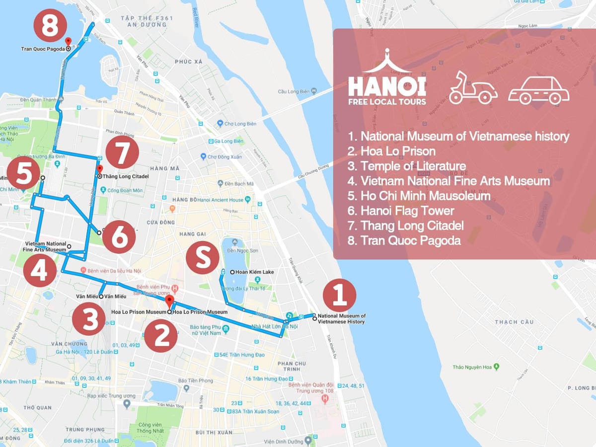 hanoi franska hverfið gönguferð kort