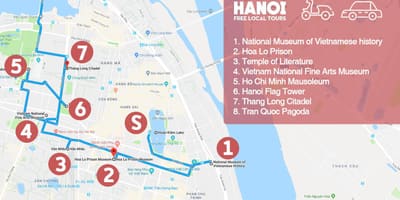Hanoi franska hverfið gönguferð kort